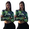 Women Crew Neck Top Long Sleeve Crop Top Casual Bodycon Camouflage Blouse