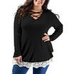 New Women Blouse Lace up V Neck Casual Loose Long Sleeve T-Shirt Tops Plus Size