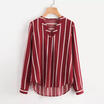 Women Lady OL Chiffon Blouse Striped Long Sleeve V-Neck T Shirt Casual Loose Top