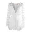 Fashion Womens Stretch Chiffon Long Sleeve Lingerie Lace Loose V Neck Jumpsuit