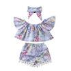 3PCS Newborn Kids Baby Girl Romper TopsShorts PantsHeadband Outfit Clothes UK