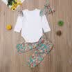 Newborn Baby Boys Girls Cotton Romper Tops Floral Long Pants 3Pcs Outfits