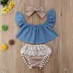 Summer Outfits Kids Baby Girls Clothes Denim Fly Sleeve TopsLace Shorts 3PC Set