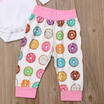 Sweet Newborn Infant Baby Girls RomperLong Pants Hat Outfits Donut 3PCS Set