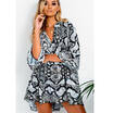 Sexy Women Plunged Leopard Print Frill Hem Shift Skater Shirt Dress Party Top