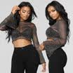 Women Sexy Long Sleeve See-through Crew Neck Shirt Mesh Sheer Top T-shirt AUSTRA