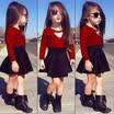 Bebé Niña Solid Encaje De Flores Tops CamisetaFalda Vestido Skater Trajes Set