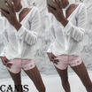 NEW Women Long Sleeve V-neck Halter Tops T Shirt Ladies Casual Button Blouse