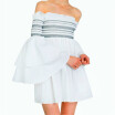 Strapless Collar Flounce Striped Horn Sleeve Dress