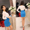 New Elegant Women Chiffon Dress Long Sleeve V Neck Slim Mini Party Dress Blue