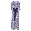 Trendy Round Collar 34 Sleeve Print Tie Maxi Dress for Women
