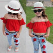 UK Kids Baby Girls Cropped Top T-shirt Pants Floral Denim Pants Outfits Clothes