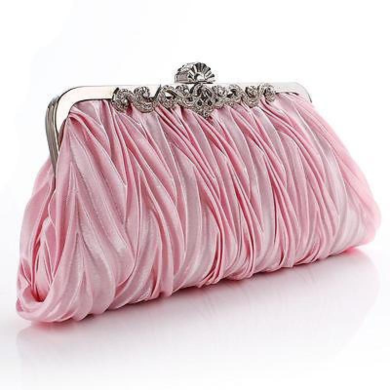 Women Lady Satin Crystal Bridal Handbag Clutch Party Wedding Purse Evening Bag
