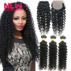 NLW Hair Brazilian Deep Wave Black Women Free Ship 100 Unprocessed Virgin Human Hair with 44 inch Lace Closure