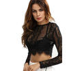 UK Ladies Slim Lace Flore Shirt Crop Tops Long Sleeve Sexy Blouse Size 6-14