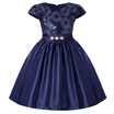 Girls Gorgeous Navy A-line Sequins Pleated Dresses Red Cap-sleeve Champagne Party Dress Clothing