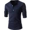 Mens Henley Shirt T-shirt Long Sleeve Cotton Pullover Comfy Button Solid Tops