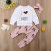 3PCS Newborn Kids Baby Girls Boys Tops Shirt Pants Headband Letter Outfits USA