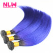 NLW 10A Brazilian virgin human hair 3 bundles Silk straight hair extensions Ombre T1BDark blue Hair color