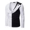 New Fashion Men Fit V Neck Color Stitching Long Sleeve T-shirt Casual Top Blouse