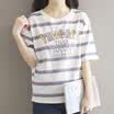 City Plus CITYPLUS College of Arts&the wind is loose&elegant temperament wild striped printing T-shirt CWTD173162 blue&white