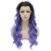 Iwona Synthetic Hair Lace Front Long Wavy Ombre Black Violet Purple Two Tone Wig