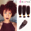 Paquetes De Color Rojo Con Cierre Borgoña Pelo Brasileño Rizado 3 Paquetes 99j Pelo De La Virgen Brasileña Afro Tejido Cierre De Cabello Humano Rizado