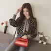 sustory ladies 2017 spring Korean retro bowknot chiffon floral shirt female long sleeve student casual Slim shirt SU055 black M