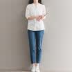 City plus CITYPLUS art linen hollow sleeves embroidered shirt shirt thin CWCD173252 white L