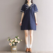 City plus CITYPLUS arts&crafts Fan Haijun wind bow small lapel short sleeve dress CWQZ173150 dark blue M
