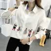 VIVAHEART Korean fashion simple print fresh casual cartoon hit color lapel long sleeve shirt VWLCCC1653 white M