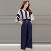 A pond morning 2017 summer professional women&39s suit wild loose nine points sleeves round neck short jacket waist narrow waist leg pants S71R0374A181XL navy blue XL