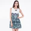 TMI Mystery Women&39s Spring Sleeveless Print High Waist Round Collar Dress 161230 Green Flower M