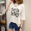 VIVAHEART Korean casual loose letter print T-shirt round neck short sleeve jacket female VWTD174142 white M