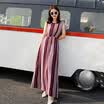 KuoyiHouse KuoyiHouse 7323 17 years new Korean version of the long section of the round neck sleeveless suit dress female tight waist cotton long skirt cents 10 red stripes S