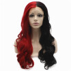 Iwona Synthetic Hair Lace Front Long Wavy Half Red Black Two Tone Wig