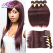 8A Mink Brazilian Straight Hair With Closure Wine Red Bundles With Closure 99J Straight Weave With Closure 4 Pcs Lot