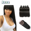 7A Peruvian Straight Hair With Closure 4 Bundles With Closures Cheap Human Hair With Closure Peruvian Virgin Hair With Closure