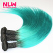 NLW 10A Brazilian virgin human hair 3 bundles Silk straight hair extensions Ombre T1BGreen Hair color