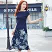 Fubixi FUBIXIAN Korean Slim Short Sleeve Dress Two Piece T3496 Blue XXL