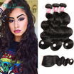 7A Brazilian Virgin Hair With Closure 4 Bundles Brazilian Body Wave Hair With Lace Closure 100 Human Hair Bundles With Closure