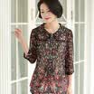 Simple fox 2017 new middle-aged women spring chiffon shirt shirt mother spring&summer t-shirt black&red flower 3XL