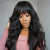 Brazilian Natural Wave Lace Front Wigs Glueless Lace Front Human Hair Wig with Bangs for black women