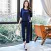 A pond in the morning 2017 autumn round neck collar nine casual pants fashion suit S71R0382A5L blue L