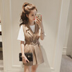 Sustory womens 2017 spring&summer Korean temperament waist long suit vest fashion suit shorts casual two-piece tide SU155 Camel S