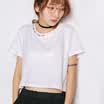 City plus CITYPLUS art hollow stitching short paragraph loose large size short sleeve round neck T-shirt female CWTD173364 white all
