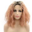 Anogol Dark Roots Ombre Pink Bob Short Wave Peruca Laco Sintetico Heat Resistant Fiber Wavy Hair Wigs Synthetic Lace Front Wig