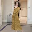 Long Yue Women Floral Chiffon Long Sleeve Dress Butterfly Tie With Slim Slim Long Skirt LWQZ172117 Yellow L