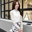 A morning 2017 Korean version of the autumn chiffon shirt long sleeves loose simple small V-neck fashion elegant jacket S71R0280A7L white L