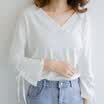 City plus CITYPLUS art fan cotton linen V-neck T-shirt lotus leaf long-sleeved shirt jacket CWTC173459 apricot